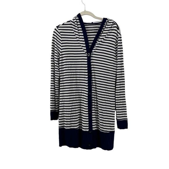 Soma Striped Hooded Cardigan‎ Duster Button Front Lightweight Nautical Coastal S - Picture 1 of 10